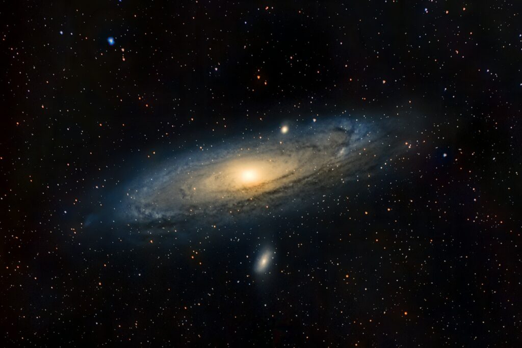 A spiral galaxy with stars in the background